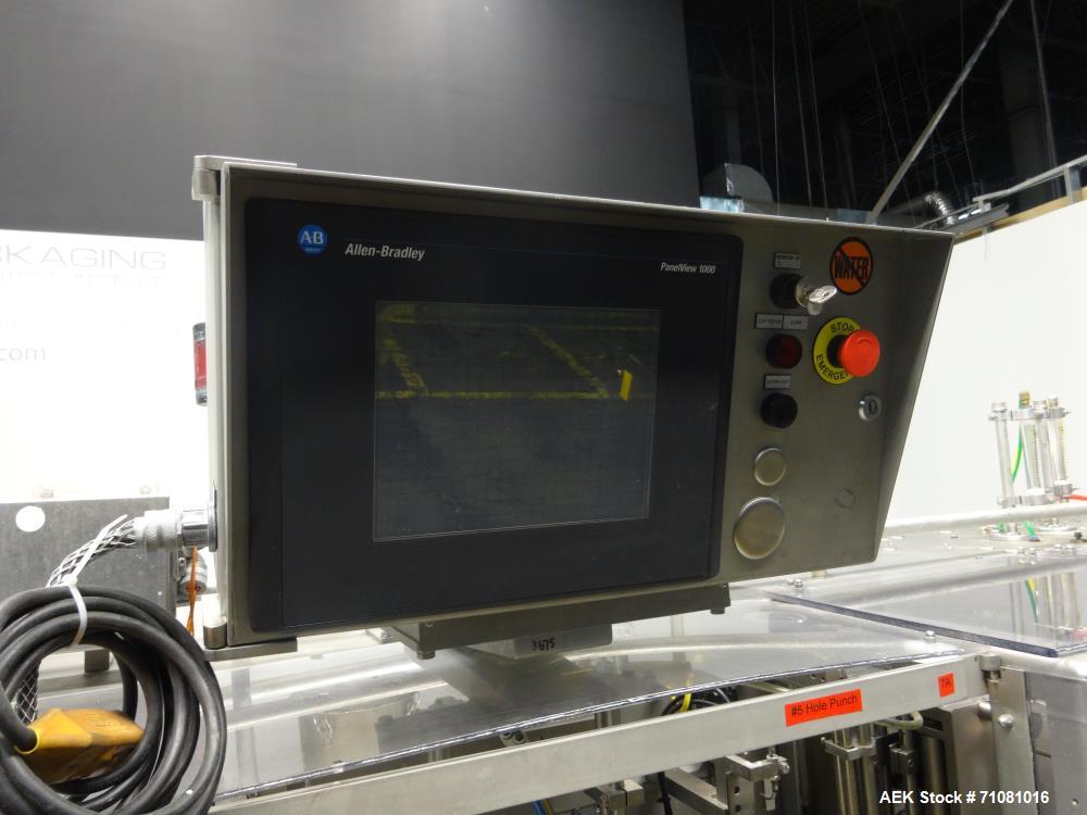 Used Bossar Model B 3700, Horizontal Pouch Form fill seal, Allen-Bradley controls, produces horizontal pouches from 5" x 5"  up to 7.25 x 15"  (2000 cc volume) at speeds of up to 110 packages per min...