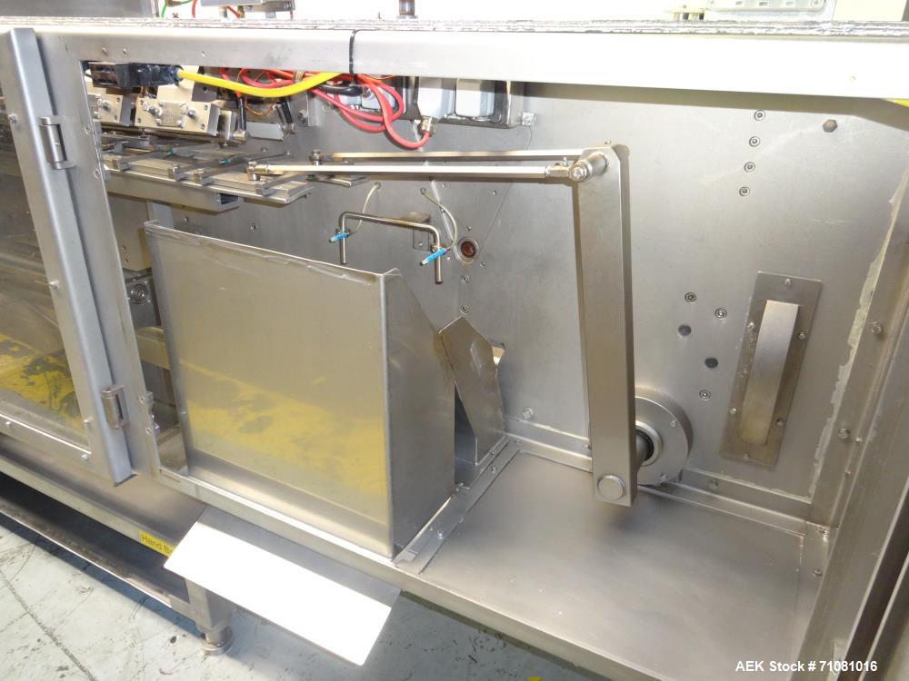 Used Bossar Model B 3700, Horizontal Pouch Form fill seal, Allen-Bradley controls, produces horizontal pouches from 5" x 5"  up to 7.25 x 15"  (2000 cc volume) at speeds of up to 110 packages per min...