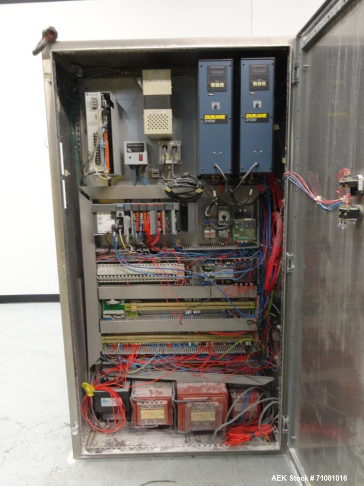 Used Bossar Model B 3700, Horizontal Pouch Form fill seal, Allen-Bradley controls, produces horizontal pouches from 5" x 5"  up to 7.25 x 15"  (2000 cc volume) at speeds of up to 110 packages per min...