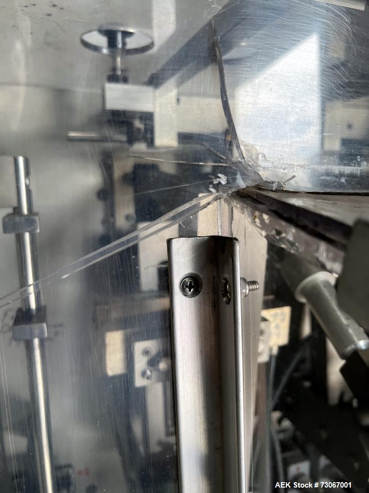 Used Bossar Form & Fill Horizontal Pouch Filler, Model B 1400 D. Capable of speeds up to 110. Size range 50mm to 140mm wide x 50mm to 210mm height. Maximum fill volume 400cc. Setup for 4 sided seal p...