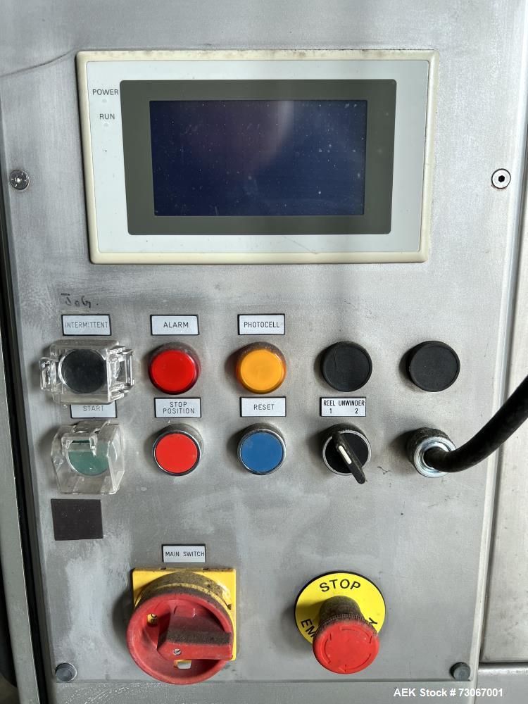 Used Bossar Form & Fill Horizontal Pouch Filler, Model B 1400 D. Capable of speeds up to 110. Size range 50mm to 140mm wide x 50mm to 210mm height. Maximum fill volume 400cc. Setup for 4 sided seal p...