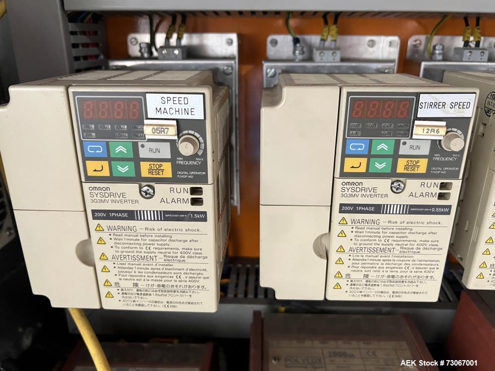 Used Bossar Form & Fill Horizontal Pouch Filler, Model B 1400 D. Capable of speeds up to 110. Size range 50mm to 140mm wide x 50mm to 210mm height. Maximum fill volume 400cc. Setup for 4 sided seal p...