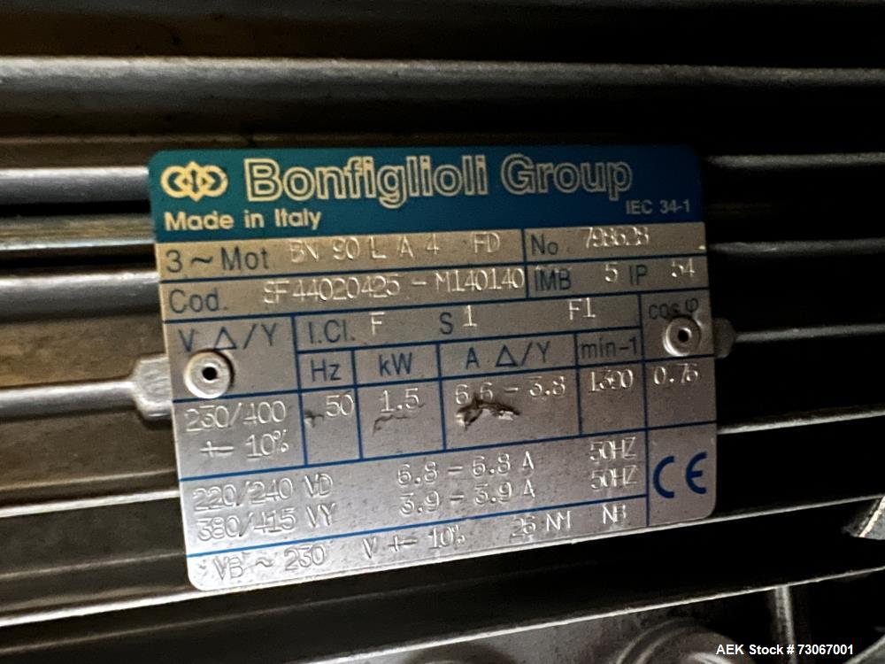 Used Bossar Form & Fill Horizontal Pouch Filler, Model B 1400 D. Capable of speeds up to 110. Size range 50mm to 140mm wide x 50mm to 210mm height. Maximum fill volume 400cc. Setup for 4 sided seal p...