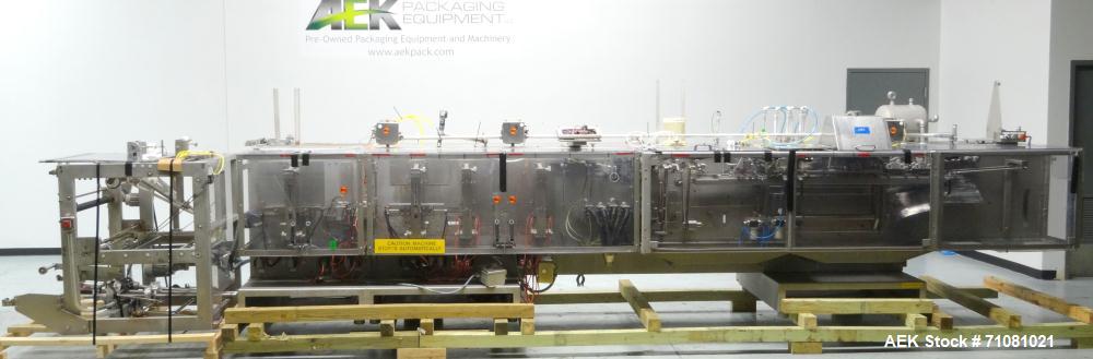 Used Bossar Model B3700D2E, Horizontal Pouch Form fill seal,  Allen-Bradley controls, produces horizontal pouches from 5" x 5"  up to 7.25 x 15"  (2000 cc volume) at speeds of up to 110 packages per ...
