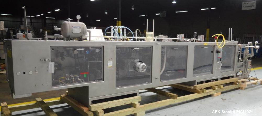 Used Bossar Model B3700D2E, Horizontal Pouch Form fill seal,  Allen-Bradley controls, produces horizontal pouches from 5" x 5"  up to 7.25 x 15"  (2000 cc volume) at speeds of up to 110 packages per ...