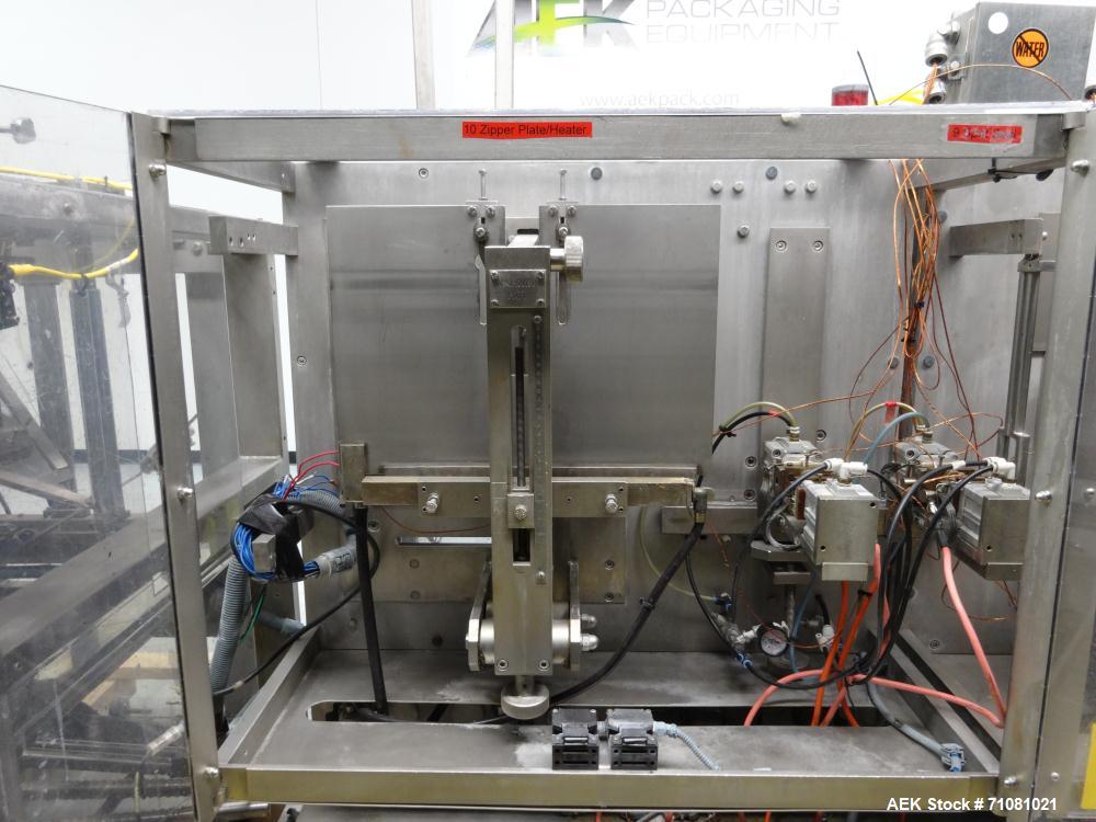 Used Bossar Model B3700D2E, Horizontal Pouch Form fill seal,  Allen-Bradley controls, produces horizontal pouches from 5" x 5"  up to 7.25 x 15"  (2000 cc volume) at speeds of up to 110 packages per ...