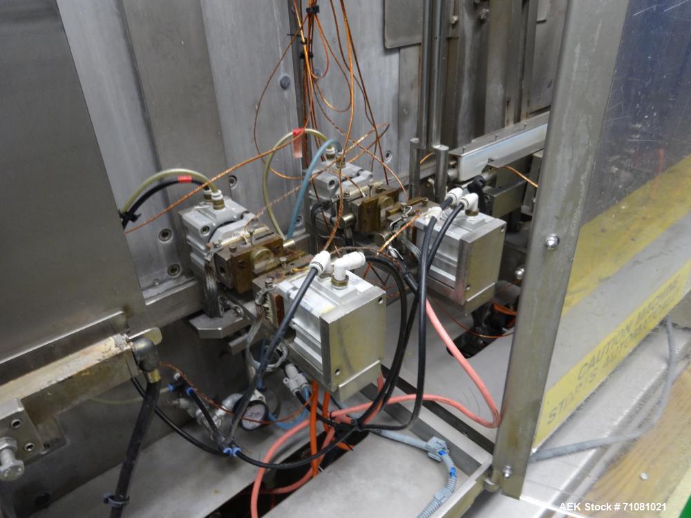 Used Bossar Model B3700D2E, Horizontal Pouch Form fill seal,  Allen-Bradley controls, produces horizontal pouches from 5" x 5"  up to 7.25 x 15"  (2000 cc volume) at speeds of up to 110 packages per ...