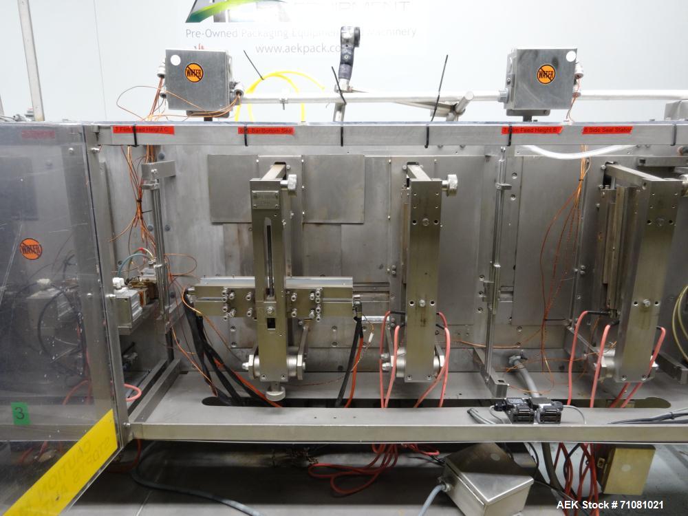 Used Bossar Model B3700D2E, Horizontal Pouch Form fill seal,  Allen-Bradley controls, produces horizontal pouches from 5" x 5"  up to 7.25 x 15"  (2000 cc volume) at speeds of up to 110 packages per ...