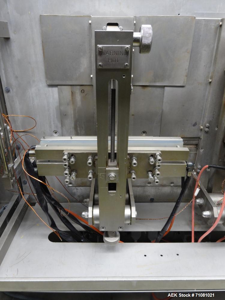 Used Bossar Model B3700D2E, Horizontal Pouch Form fill seal,  Allen-Bradley controls, produces horizontal pouches from 5" x 5"  up to 7.25 x 15"  (2000 cc volume) at speeds of up to 110 packages per ...