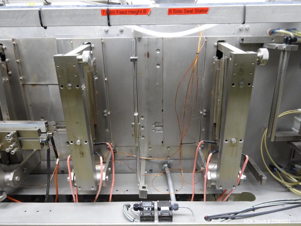 Used Bossar Model B3700D2E, Horizontal Pouch Form fill seal,  Allen-Bradley controls, produces horizontal pouches from 5" x 5"  up to 7.25 x 15"  (2000 cc volume) at speeds of up to 110 packages per ...