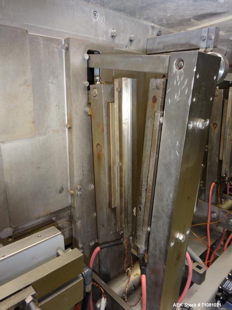 Used Bossar Model B3700D2E, Horizontal Pouch Form fill seal,  Allen-Bradley controls, produces horizontal pouches from 5" x 5"  up to 7.25 x 15"  (2000 cc volume) at speeds of up to 110 packages per ...