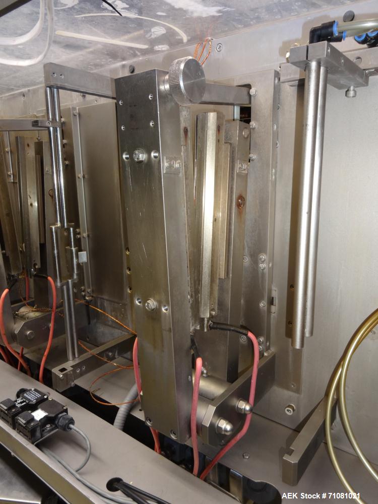 Used Bossar Model B3700D2E, Horizontal Pouch Form fill seal,  Allen-Bradley controls, produces horizontal pouches from 5" x 5"  up to 7.25 x 15"  (2000 cc volume) at speeds of up to 110 packages per ...