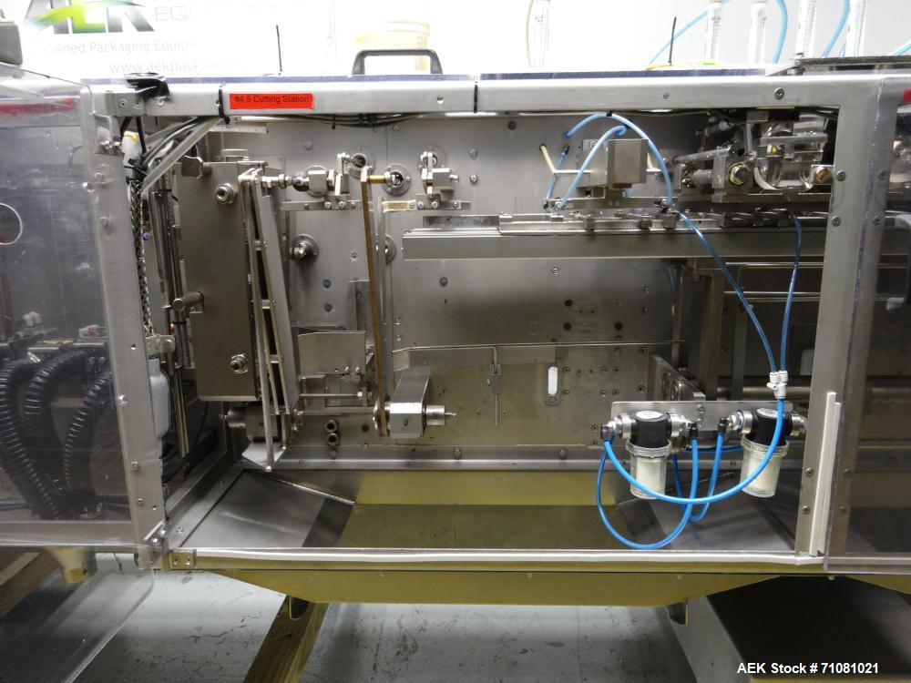 Used Bossar Model B3700D2E, Horizontal Pouch Form fill seal,  Allen-Bradley controls, produces horizontal pouches from 5" x 5"  up to 7.25 x 15"  (2000 cc volume) at speeds of up to 110 packages per ...