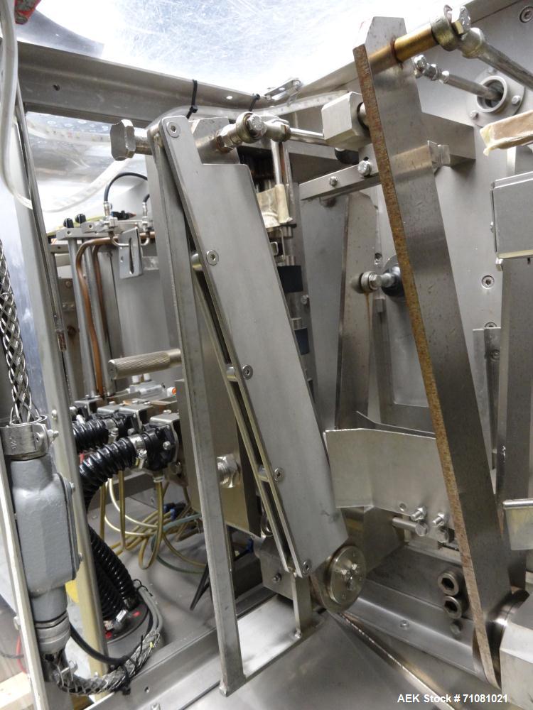Used Bossar Model B3700D2E, Horizontal Pouch Form fill seal,  Allen-Bradley controls, produces horizontal pouches from 5" x 5"  up to 7.25 x 15"  (2000 cc volume) at speeds of up to 110 packages per ...