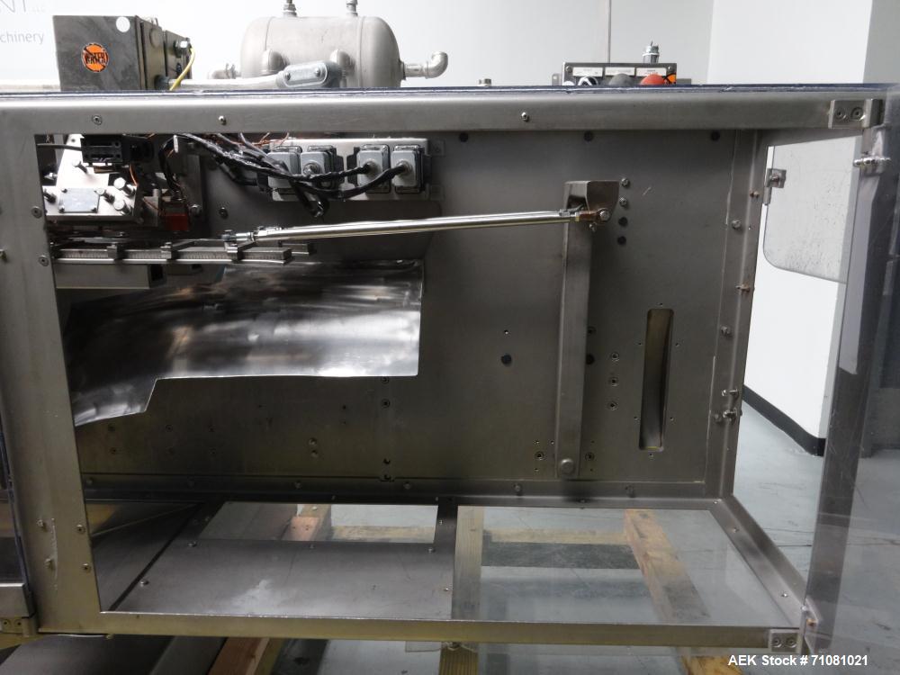 Used Bossar Model B3700D2E, Horizontal Pouch Form fill seal,  Allen-Bradley controls, produces horizontal pouches from 5" x 5"  up to 7.25 x 15"  (2000 cc volume) at speeds of up to 110 packages per ...