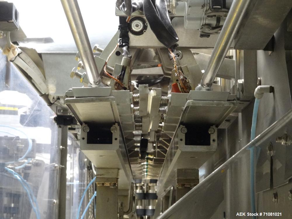 Used Bossar Model B3700D2E, Horizontal Pouch Form fill seal,  Allen-Bradley controls, produces horizontal pouches from 5" x 5"  up to 7.25 x 15"  (2000 cc volume) at speeds of up to 110 packages per ...