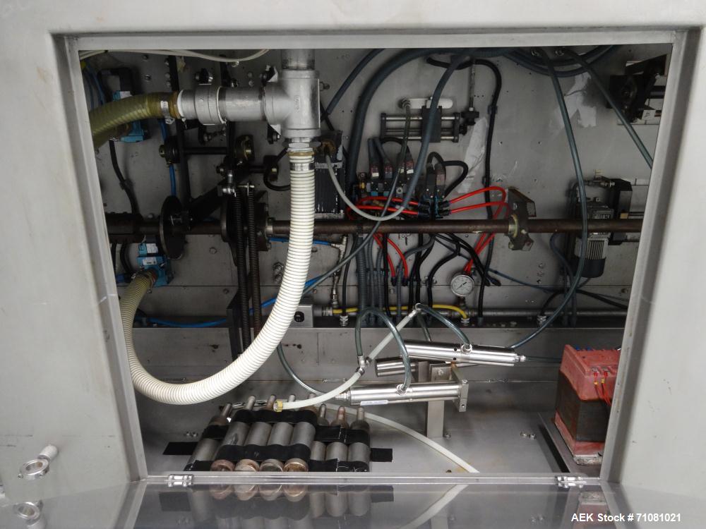 Used Bossar Model B3700D2E, Horizontal Pouch Form fill seal,  Allen-Bradley controls, produces horizontal pouches from 5" x 5"  up to 7.25 x 15"  (2000 cc volume) at speeds of up to 110 packages per ...