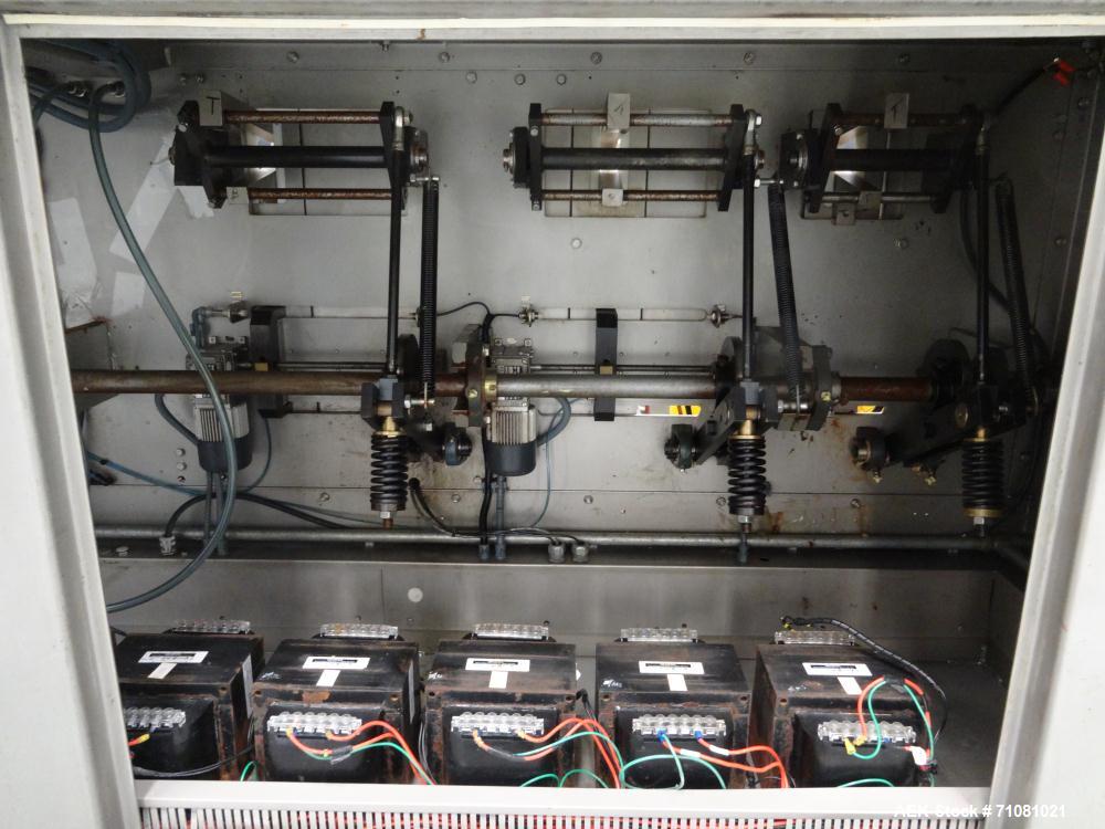 Used Bossar Model B3700D2E, Horizontal Pouch Form fill seal,  Allen-Bradley controls, produces horizontal pouches from 5" x 5"  up to 7.25 x 15"  (2000 cc volume) at speeds of up to 110 packages per ...