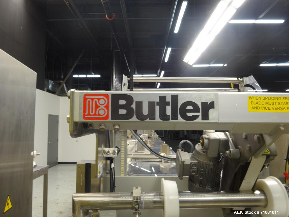 Used Bossar Model B3700D Horizontal Pouch Form  for Dual Head Filler,  Allen-Bradley controls, produces horizontal pouches from 5" x 5"  up to 7.25 x 15"  (2000 cc volume) at speeds of up to 110 pack...