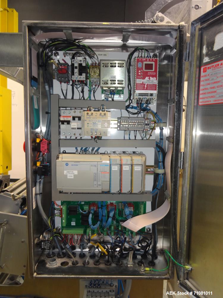 Used Bossar Model B3700D Horizontal Pouch Form  for Dual Head Filler,  Allen-Bradley controls, produces horizontal pouches from 5" x 5"  up to 7.25 x 15"  (2000 cc volume) at speeds of up to 110 pack...
