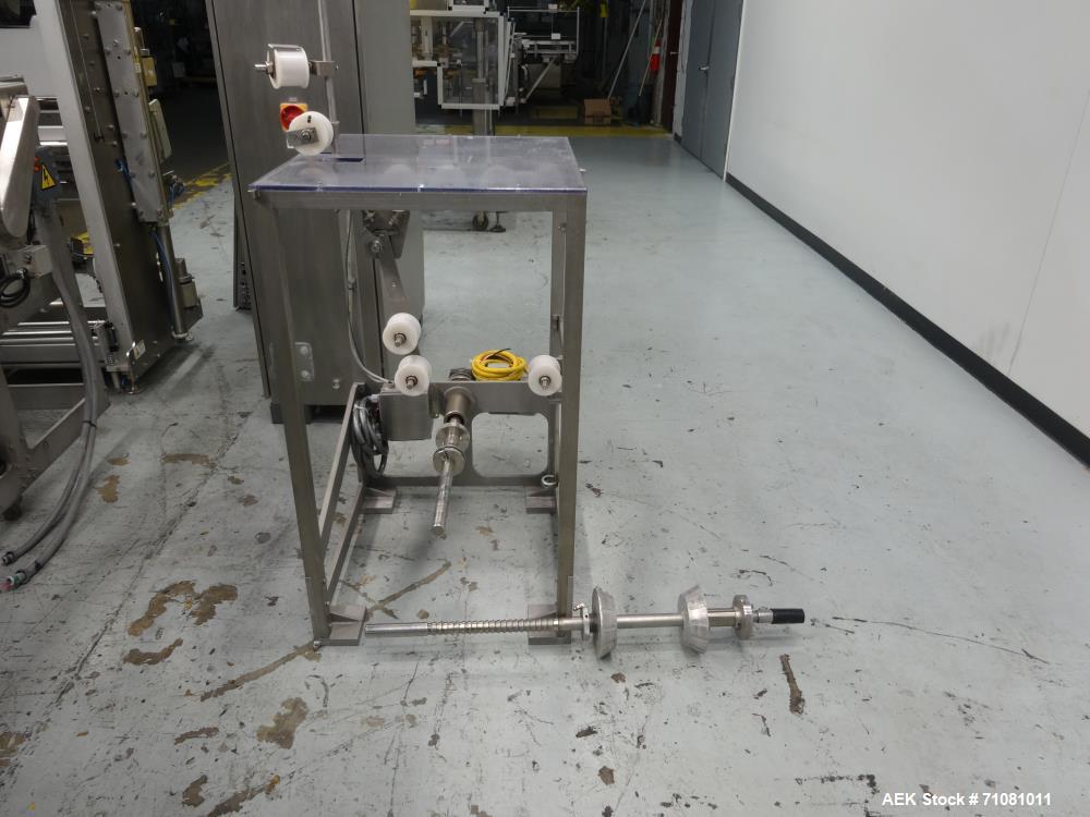 Used Bossar Model B3700D Horizontal Pouch Form  for Dual Head Filler,  Allen-Bradley controls, produces horizontal pouches from 5" x 5"  up to 7.25 x 15"  (2000 cc volume) at speeds of up to 110 pack...