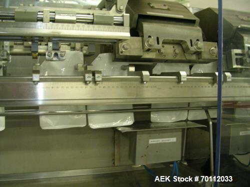 Used Bossar Horizontal Pouch Packing Machine, Model BL 3000. Duplex machine with full stainless steel body suitable for high pressure external washdown. 55 strokes per minute, can handle bag widths o...