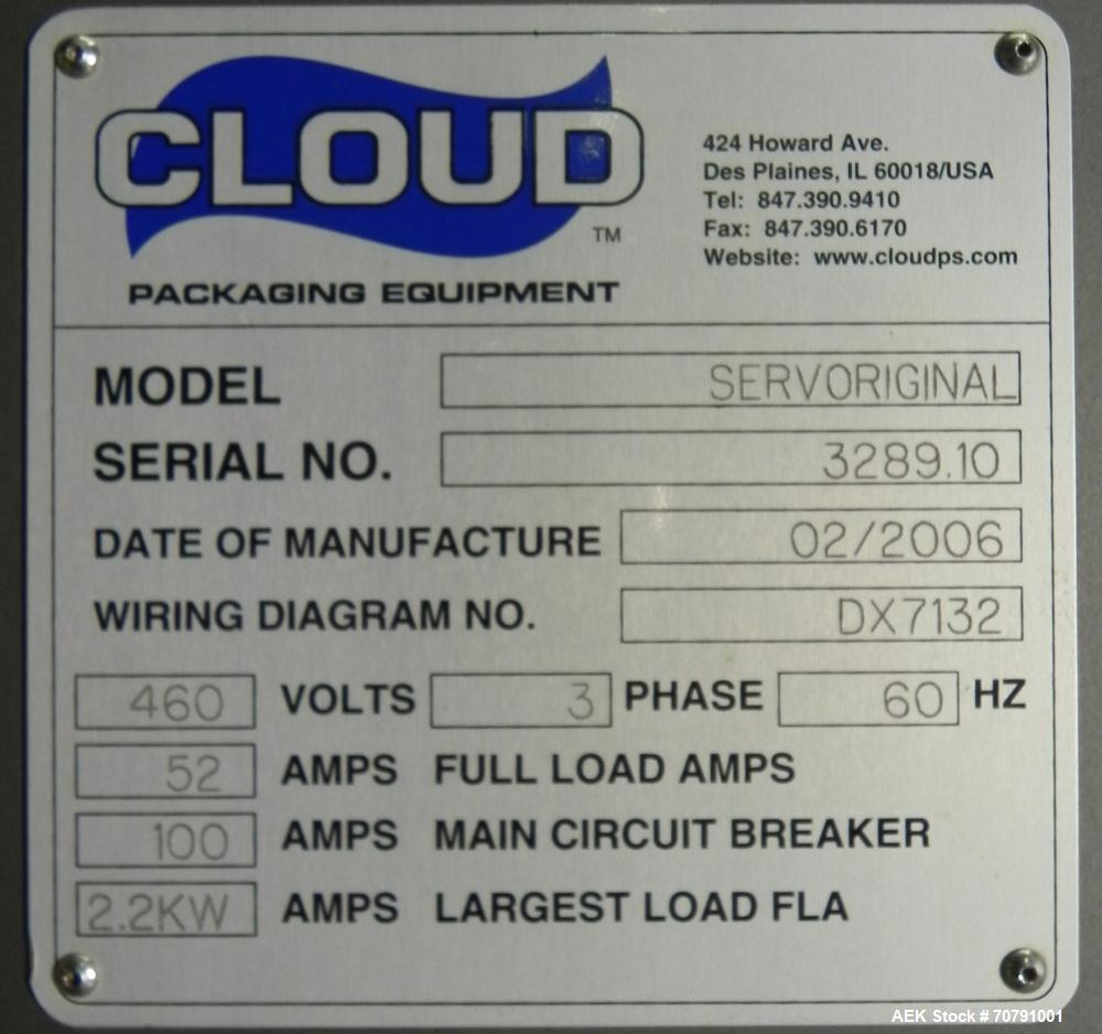Used Cloud Packaging Systems Pouch Form Fill Seal, model ServOriginal High Speed Pouch Machine (sn 3289). Machine rated for speeds up to 2200 pouches per minute, set up on 2-1/2" centers. Line has Ke...