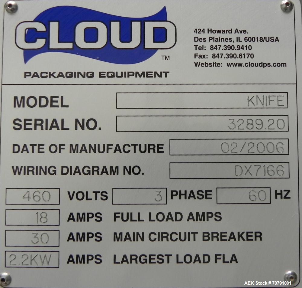 Used Cloud Packaging Systems Pouch Form Fill Seal, model ServOriginal High Speed Pouch Machine (sn 3289). Machine rated for speeds up to 2200 pouches per minute, set up on 2-1/2" centers. Line has Ke...