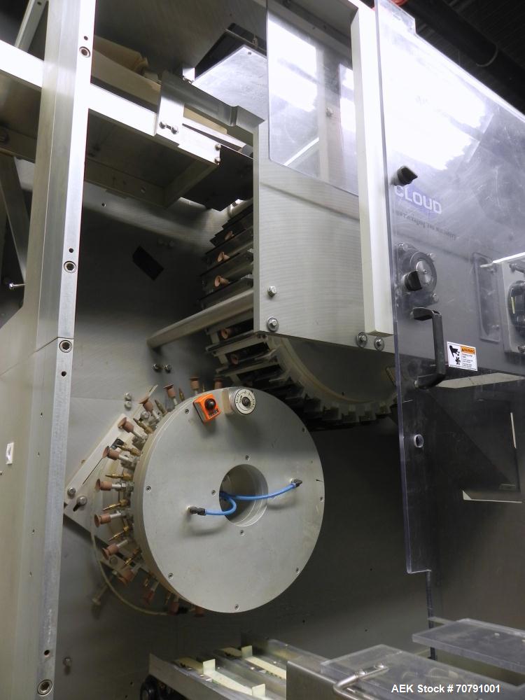 Used Cloud Packaging Systems Pouch Form Fill Seal, model ServOriginal High Speed Pouch Machine (sn 3289). Machine rated for speeds up to 2200 pouches per minute, set up on 2-1/2" centers. Line has Ke...