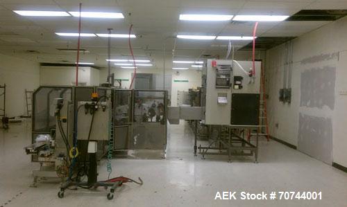 Used Cloud 2-1/2" Pitch ServOriginal High Speed Pouch Machine. 2500 Pouches per minute, set up on 2 1/2" centers and includes a Z-Automation model CH9-041 cartoner. Accommodates 24" rolls x 14"wide o...