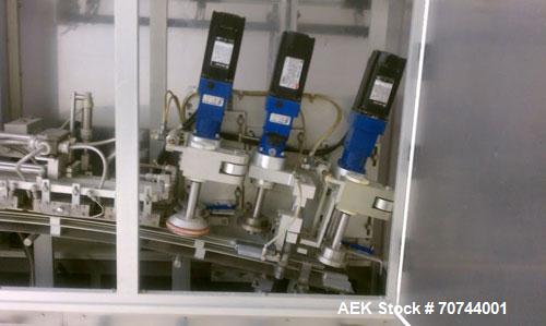 Used Cloud 2-1/2" Pitch ServOriginal High Speed Pouch Machine. 2500 Pouches per minute, set up on 2 1/2" centers and includes a Z-Automation model CH9-041 cartoner. Accommodates 24" rolls x 14"wide o...