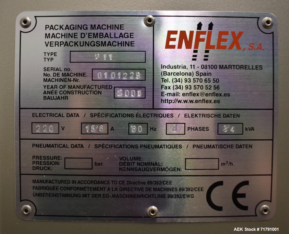Used Enflex Model F11 Small Footprint Horizontal Form Fill Seal Pouch Machine.