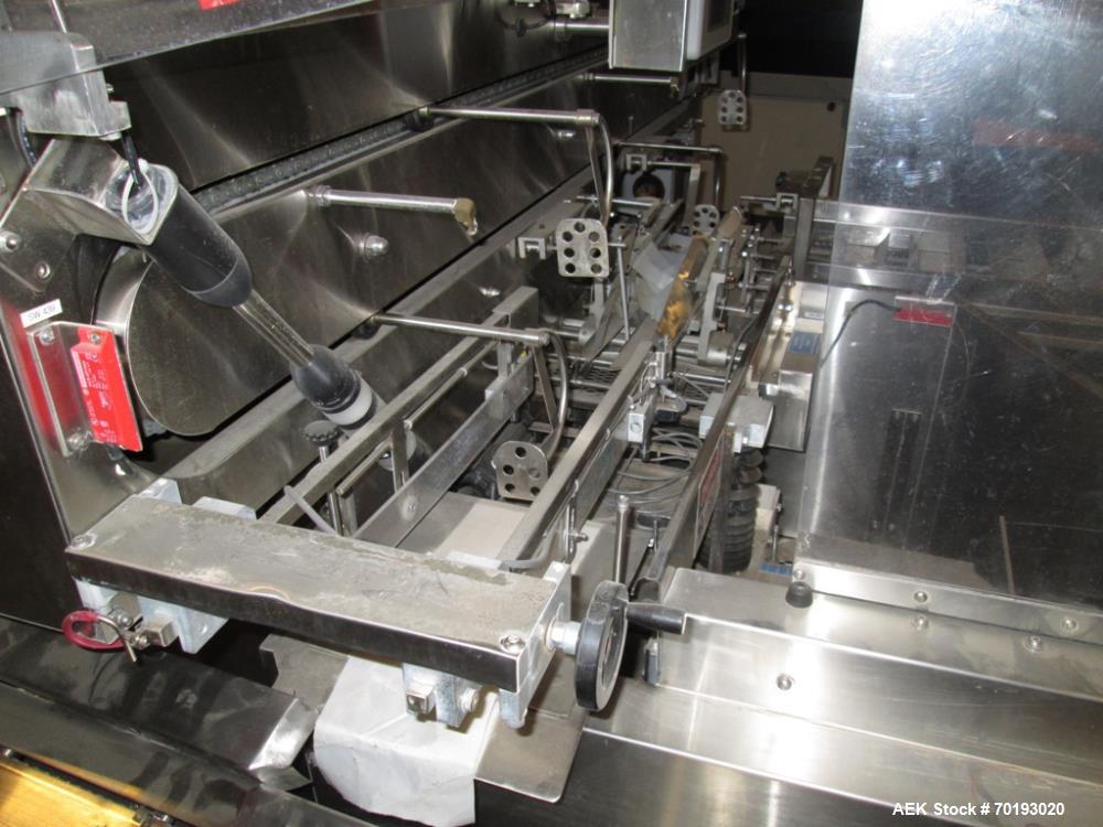 Used Formost GTS-4 Stainless Steel Bagger, Model GTS-4 LH. 86” Frame. Stainless steel construction. Rotary bag feed. 15’ front infeed bucket conveyor. 10’ rear discharge conveyor. Allen Bradley contr...