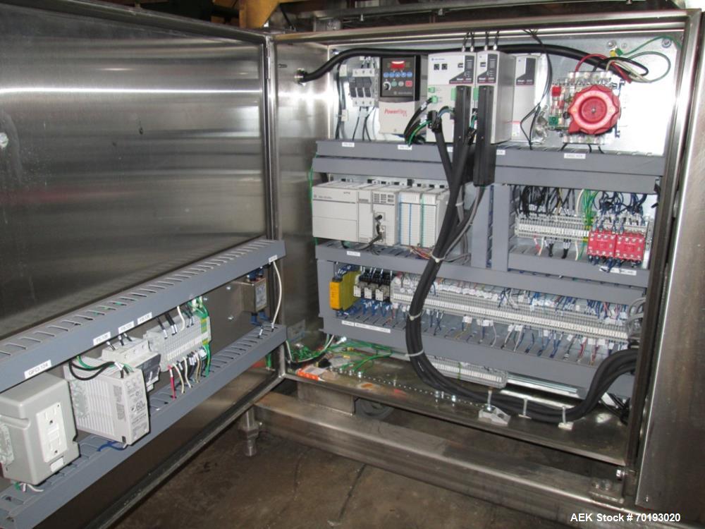 Used Formost GTS-4 Stainless Steel Bagger, Model GTS-4 LH. 86” Frame. Stainless steel construction. Rotary bag feed. 15’ front infeed bucket conveyor. 10’ rear discharge conveyor. Allen Bradley contr...