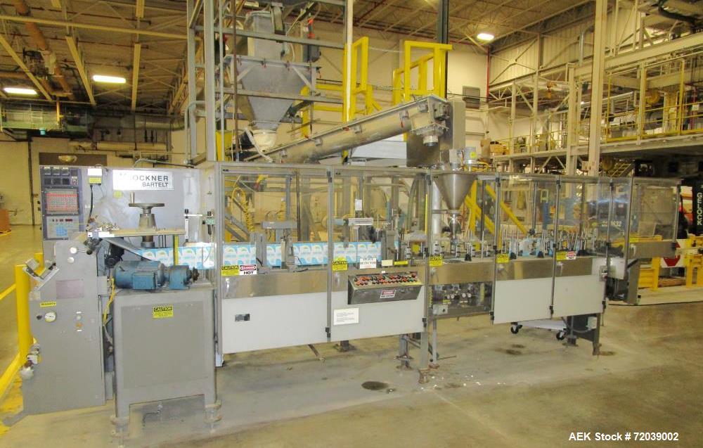 Used Klockner Bartelt Model IM7-14 Horizontal Form Fill Seal Machine with Auger Filler. Rated for speeds up to 100 cpm. Has pouch size range: width 2" - 5-3/4"; height 2" - 9" (change parts may be re...