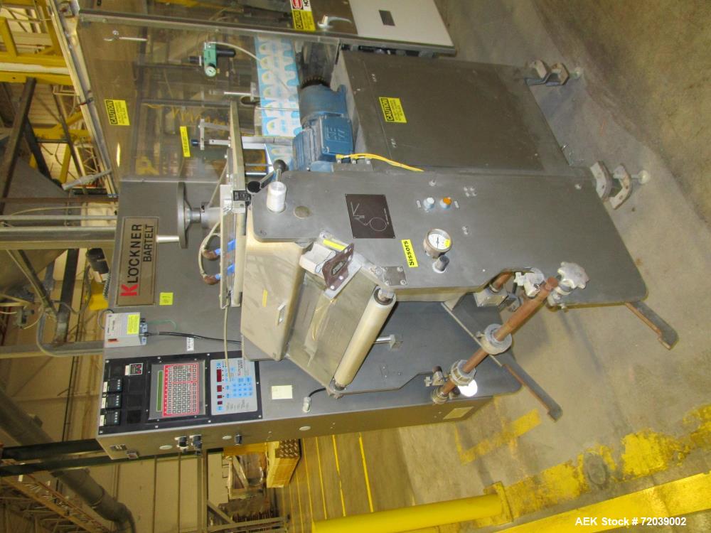 Used Klockner Bartelt Model IM7-14 Horizontal Form Fill Seal Machine with Auger Filler. Rated for speeds up to 100 cpm. Has pouch size range: width 2" - 5-3/4"; height 2" - 9" (change parts may be re...