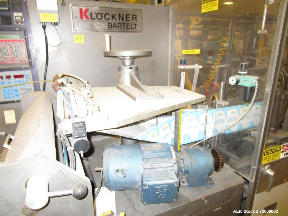 Used Klockner Bartelt Model IM7-14 Horizontal Form Fill Seal Machine with Auger Filler. Rated for speeds up to 100 cpm. Has pouch size range: width 2" - 5-3/4"; height 2" - 9" (change parts may be re...
