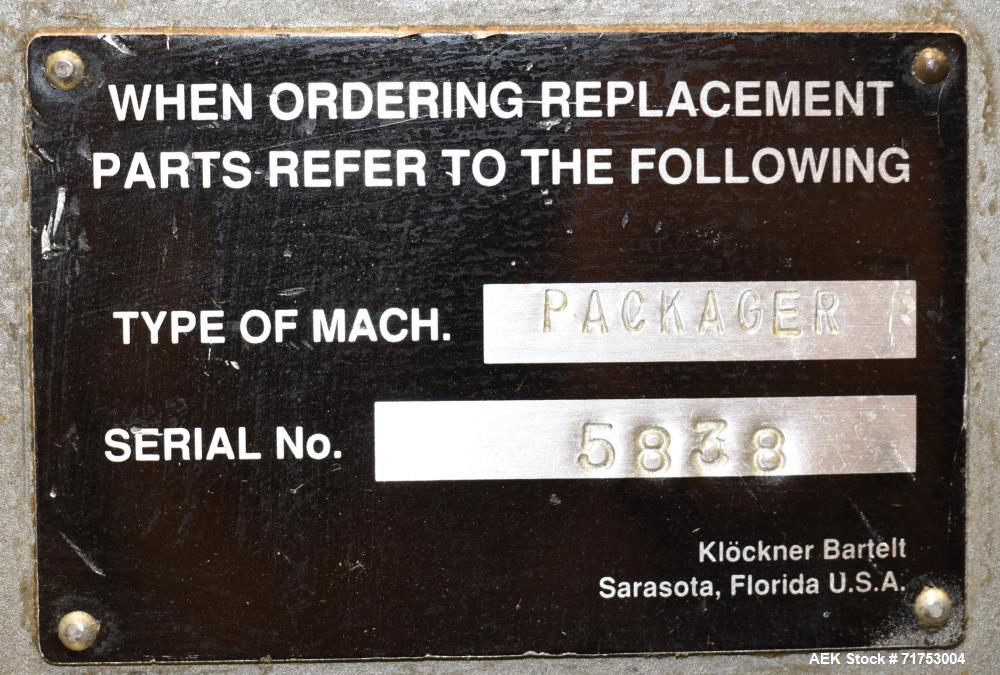 Used Klockner Bartelt RPM-100 Horizontal Form Fill Seal Pouch Packager.