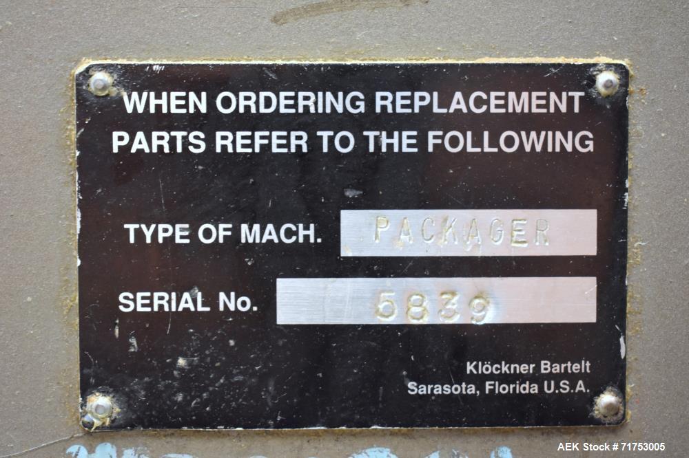 Used Bartelt RPM-100 Rotary Horizontal Form Fill & Seal Pouch Machine.