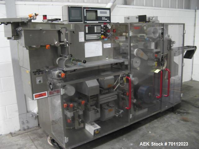 Used Bosch Pharmaceutical Blister Pack Solid Dose Thermoformer, Model TLT 1200. Machine is capable of speeds up to 200 blisters per minute (depending on product and blister format/material). Blister ...
