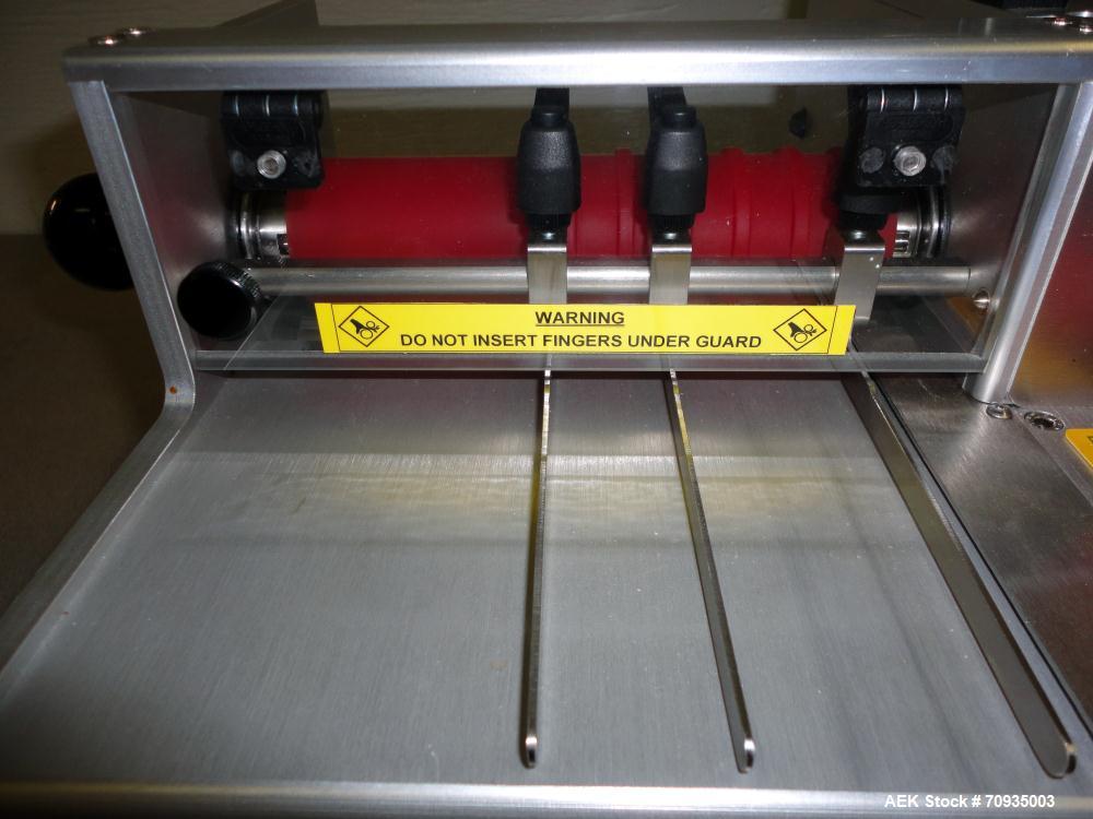 Used Sepha Model T406-001 Press Out Semi-Automatic Deblistering Machine. Can deblister reject packs at a rate of up to 40 blisters per minute. Maximum pack size 170mm Wide X unlimited length. Stainle...