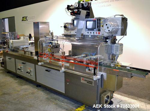 Used Klockner Medipak Model CP-2 EEL Blisterpack Machine. Capable of speeds from 20 to 60 cycles per minute. Max base film width: 150mm. Max film advance (draw off length): 150mm. Max froming depth: ...