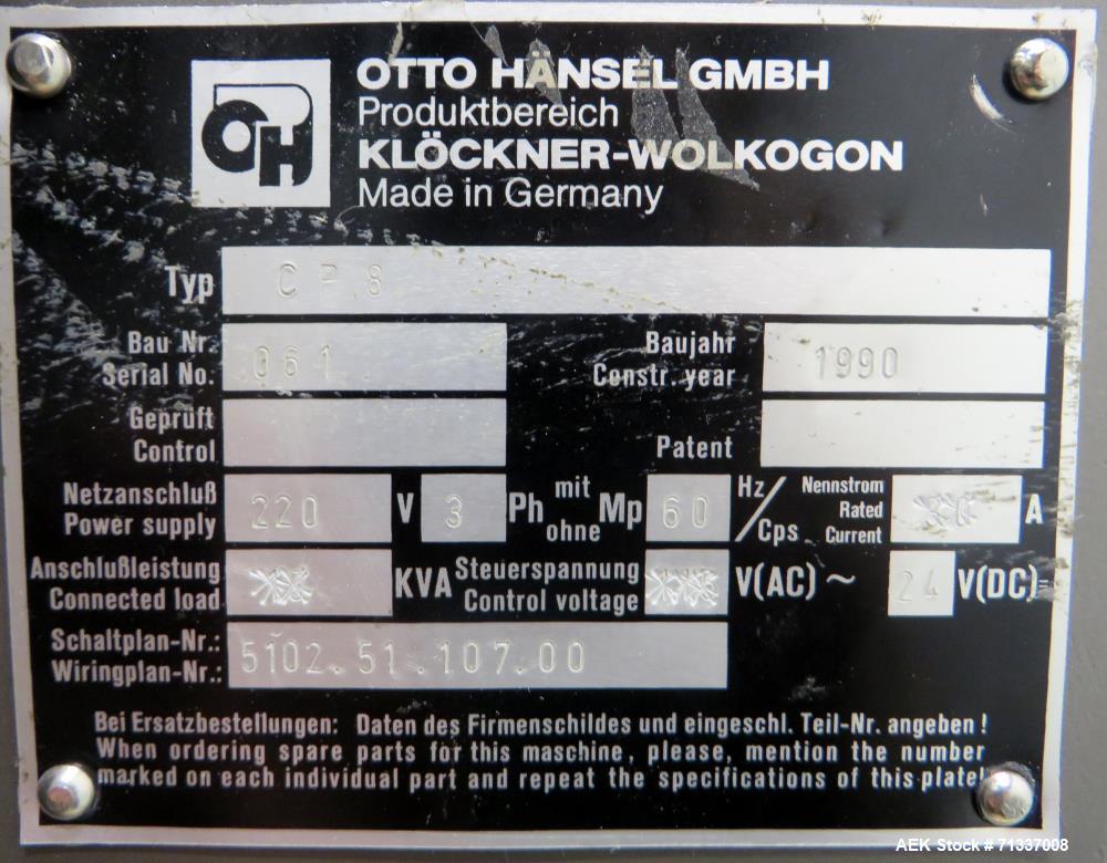 Used Klockner Medipak Model CP-8 Solid Dose Blister Pack Machine