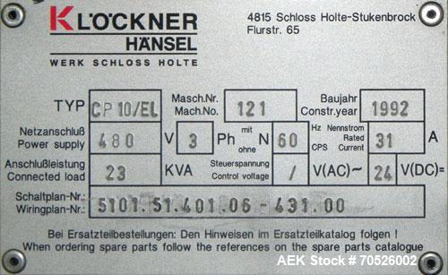 Used- Klockner Model CP10EL Blister Former