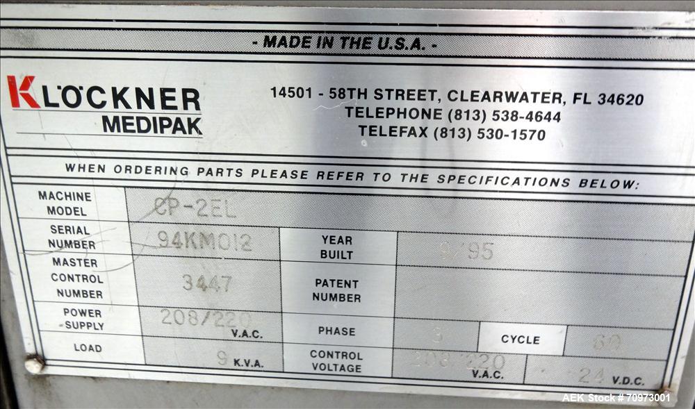 Used Klockner Medipak Model CP-2 EL Blisterpack Machine 
