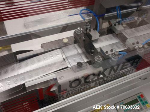 Used Klockner Thermoforming Blister Machine, Model PENTAPACK MEDIPACK, Type EAS. Curretly set for 10X1 card format, with foil dispenser, Julabo process chiller, 220 volt, new 1998.