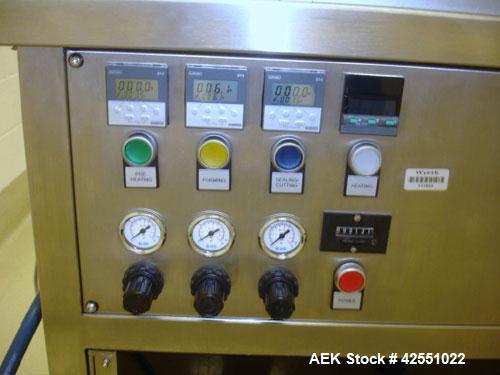 Used Sepha Blister Pack Machine, Model EZ Blister. 190mm x 130mm format area, up to 14mm draw depth, 165mm foil width, 110 volt on portable cart with multiple sets of change parts, serial #0055, new ...