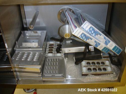 Used Sepha Blister Pack Machine, Model EZ Blister. 190mm x 130mm format area, up to 14mm draw depth, 165mm foil width, 110 volt on portable cart with multiple sets of change parts, serial #0055, new ...