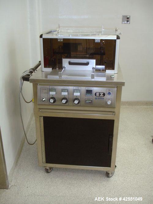 Used Sepha Blister Pack Machine, Model EZ Blister. 190mm x 130mm format area, up to 14mm draw depth, 165mm foil width, 110 volt on portable cart, serial #161-07, new 2007. AS IS WHERE IS, LOADING & R...