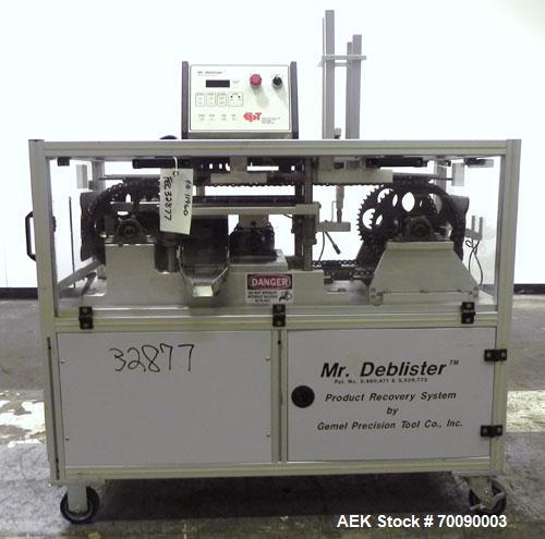 Used Gemel Mr. Deblister Product Recovery System capable of speeds up to 4800 cards per hour. Has a card size range (with proper tooling): 30mm to 120mm x 50mm to 145mm. Requires minimal floor space ...